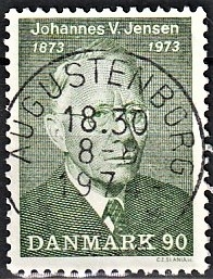 FRIMÆRKER DANMARK | 1973 - AFA 542 - Johannes V. Jensen - 90 øre grøn - Pragt Stemplet Augustenborg